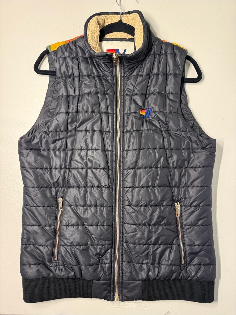 Aviator Nation Sunburst Rainbow Black Puffer Vest Black NonGlossy Unisex Large - Picture 2 of 9